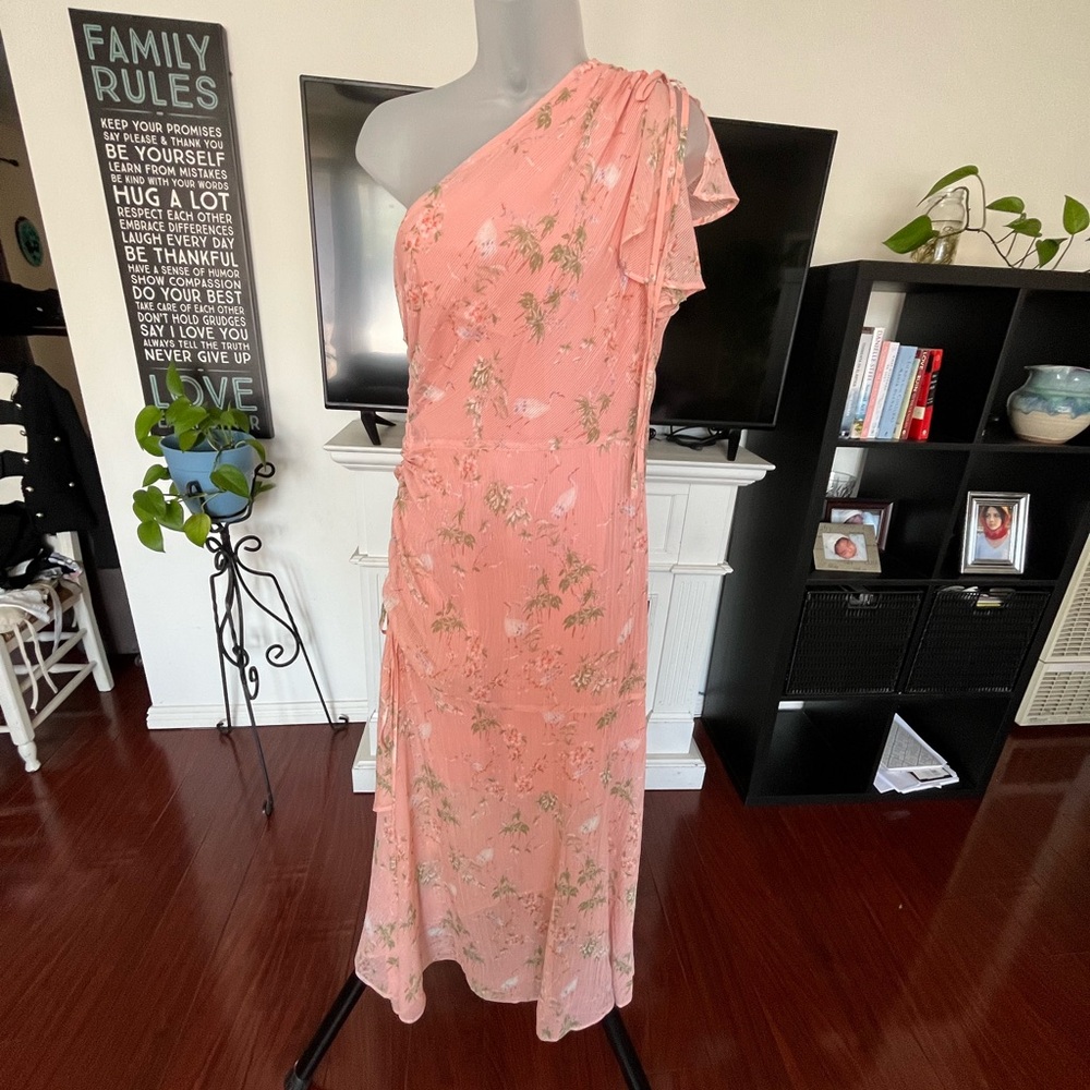Elegant Pink Floral One-Shoulder Dress